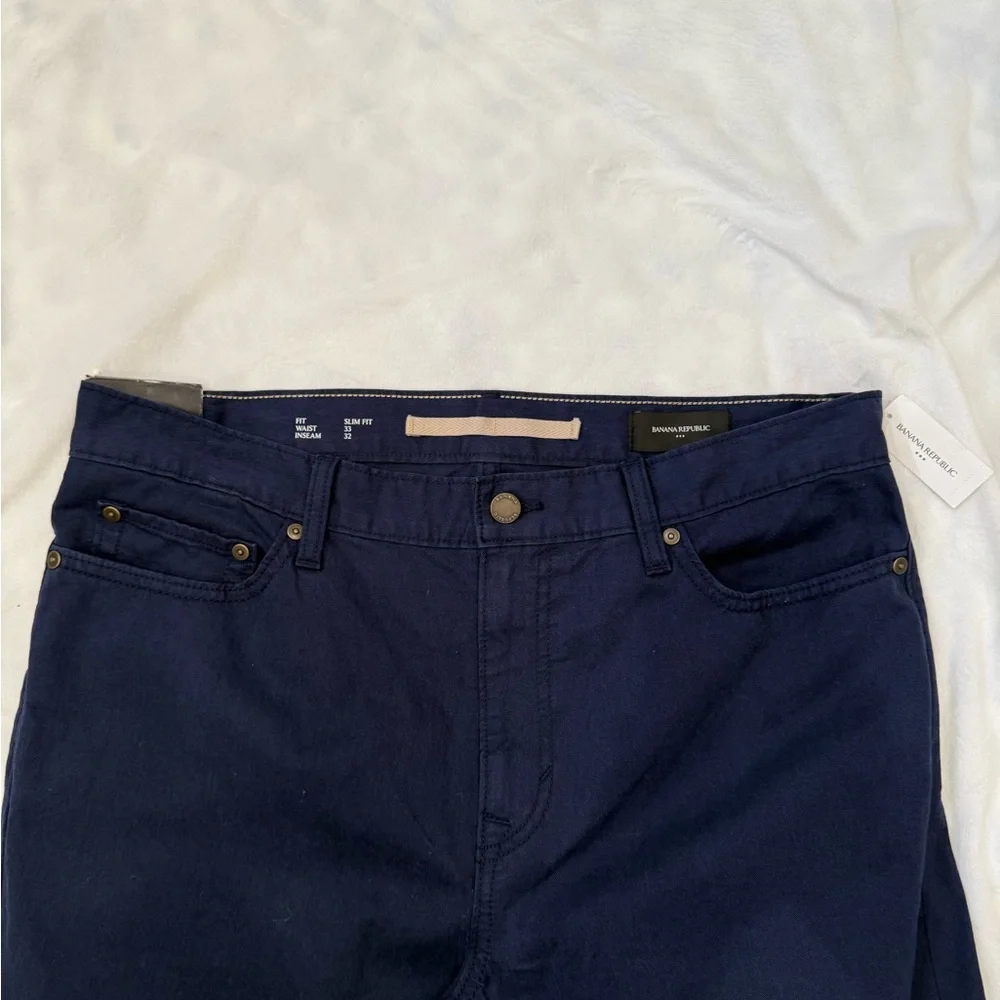 Banana Republic, Men’s Slim Linen-blend Five PocketPant, Navy Blue, 33x32